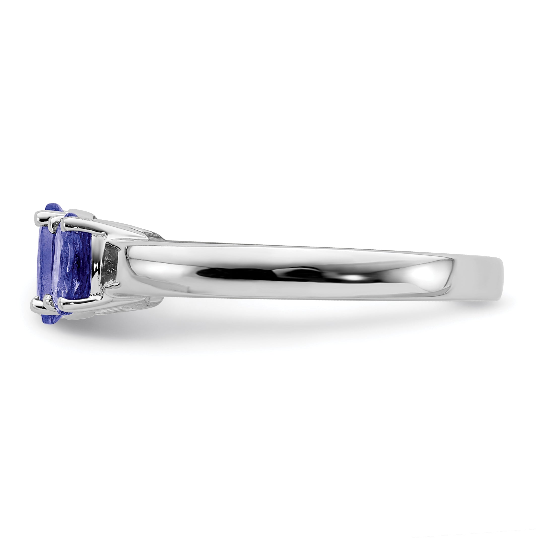 Sterling Silver Rhodium 3-Stone Tanzanite Ring