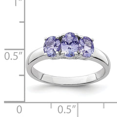 Sterling Silver Rhodium 3-Stone Tanzanite Ring