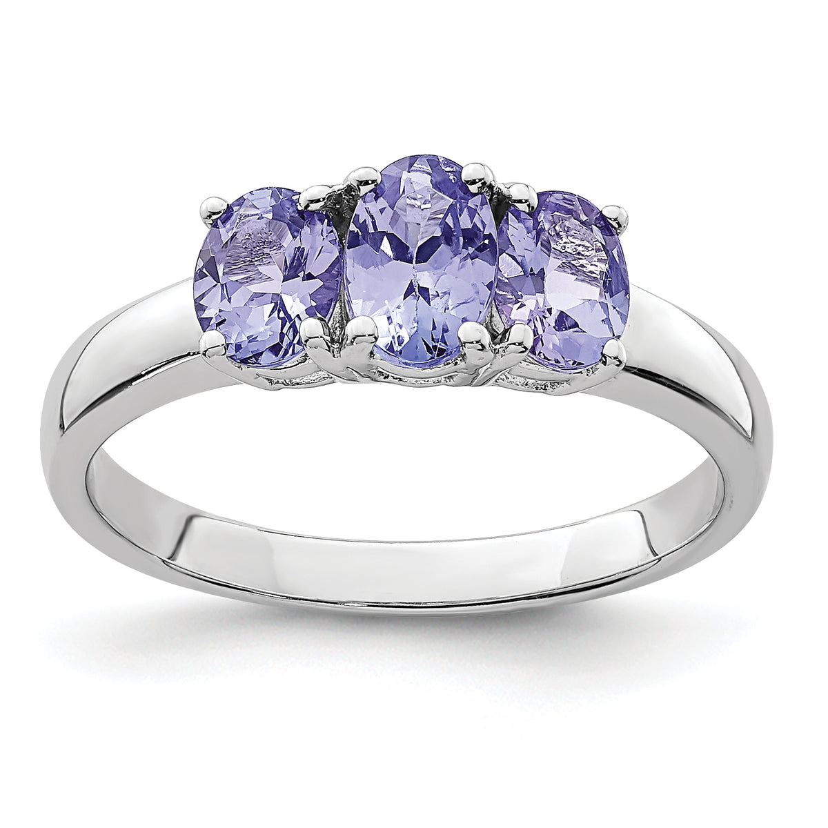 Sterling Silver Rhodium 3-Stone Tanzanite Ring