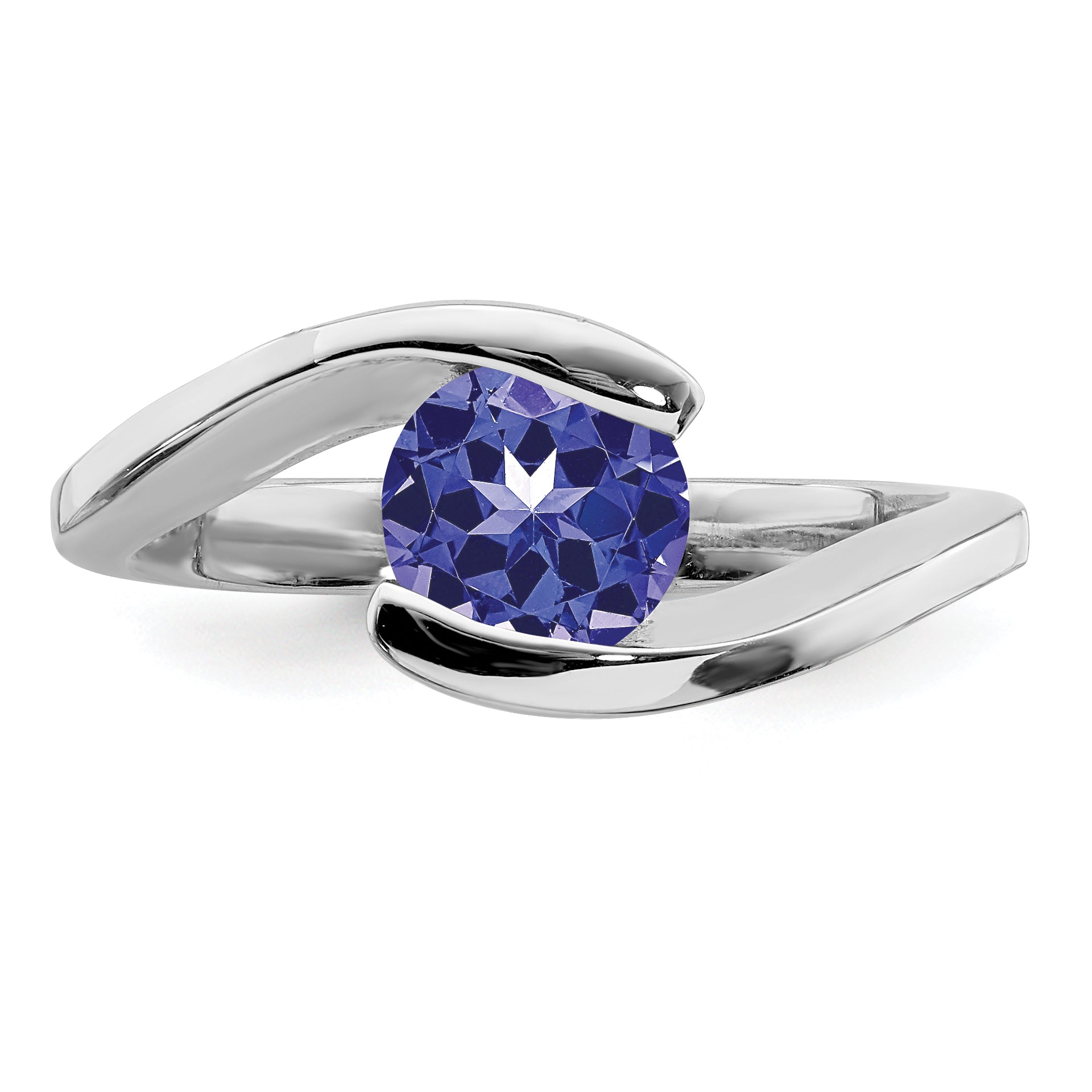 Sterling Silver Rhodium Round Tanzanite Bypass Ring