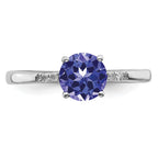 Sterling Silver Rhodium Round Tanzanite & Diam. Ring