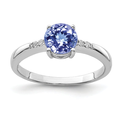 Round Tanzanite & Diamond Ring in Sterling Silver (0.04 ct. tw.), Size 6–7 - Sophia Jewelers