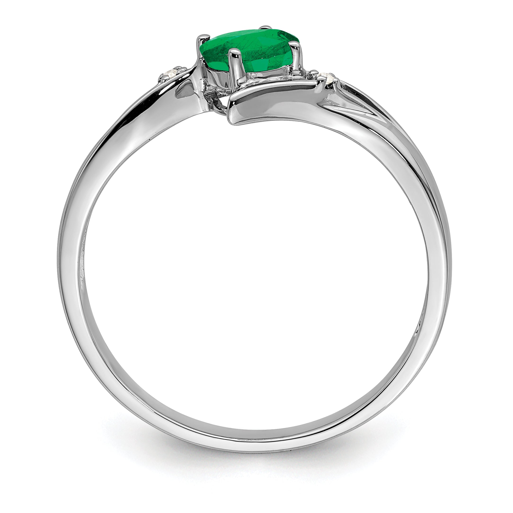 Sterling Silver Rhodium-plated Emerald and Diamond Ring Secondary image