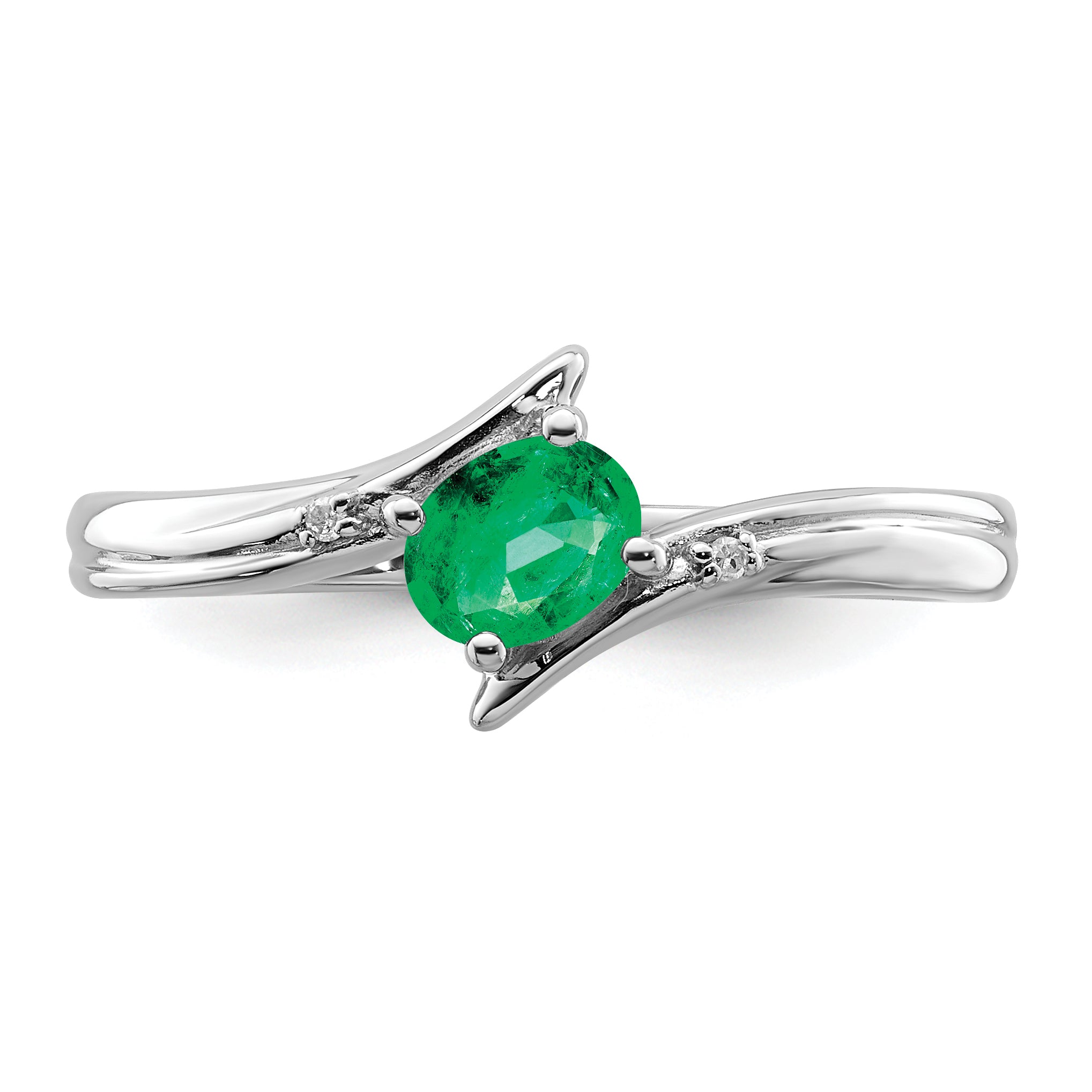 Sterling Silver Rhodium-plated Emerald and Diamond Ring
