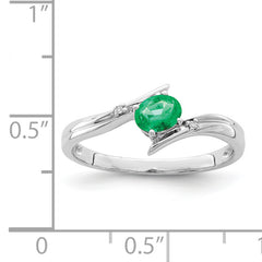 Sterling Silver Rhodium-plated Emerald and Diamond Ring
