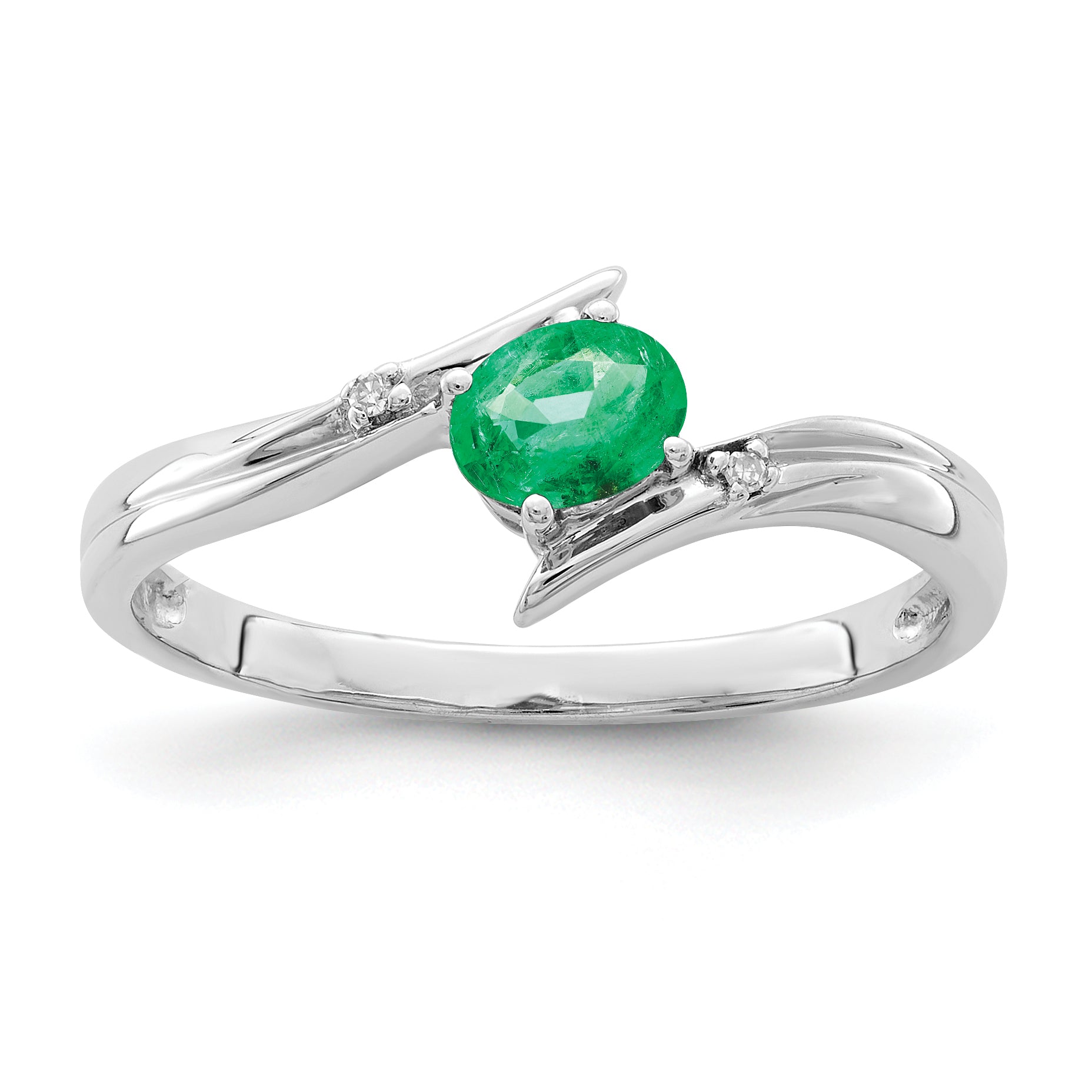 Sterling Silver Rhodium-plated Emerald and Diamond Ring Main image