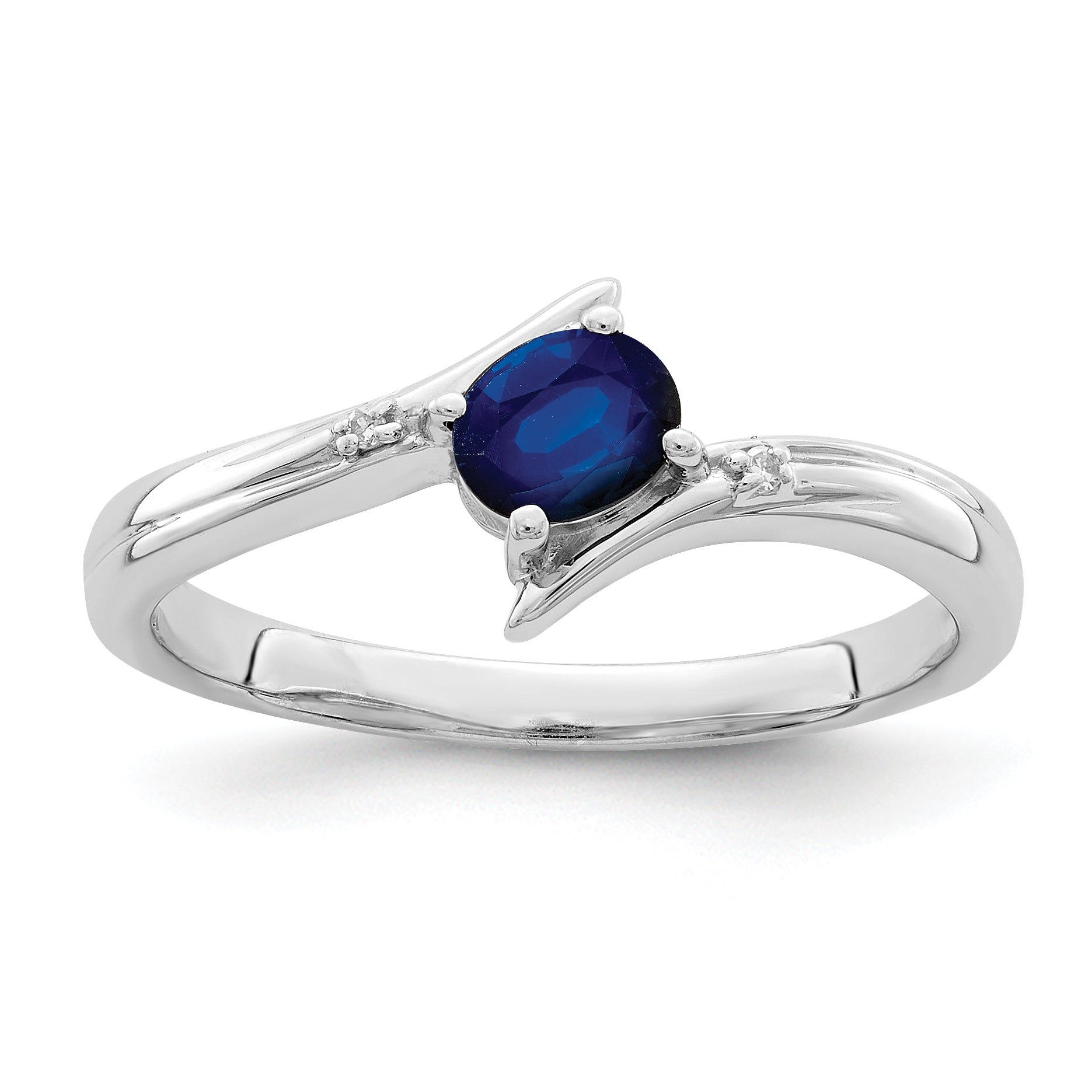 Sterling Silver Rhodium-plated Sapphire and Diamond Ring Main image