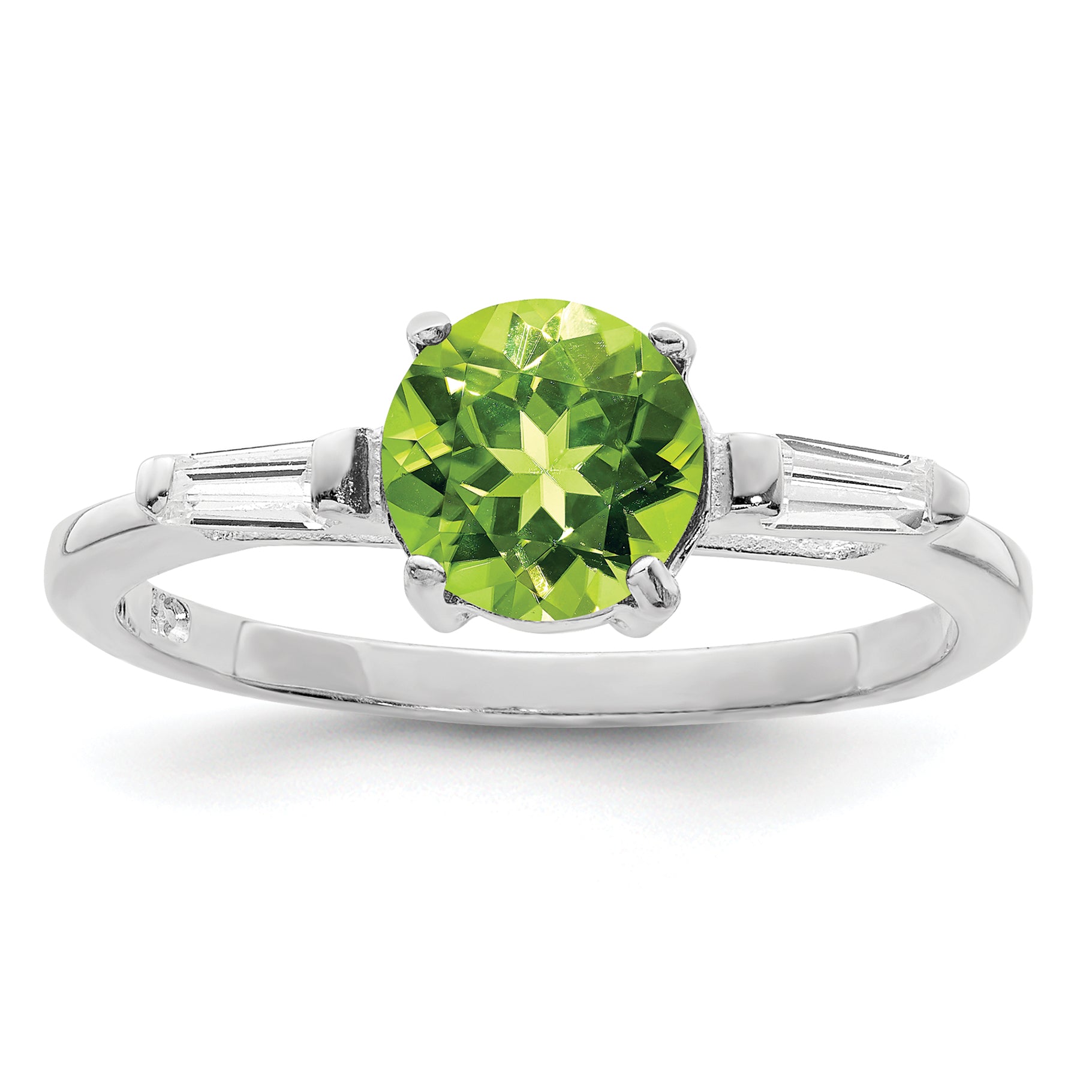 Sterling Silver Rhodium Peridot & CZ Ring Main image