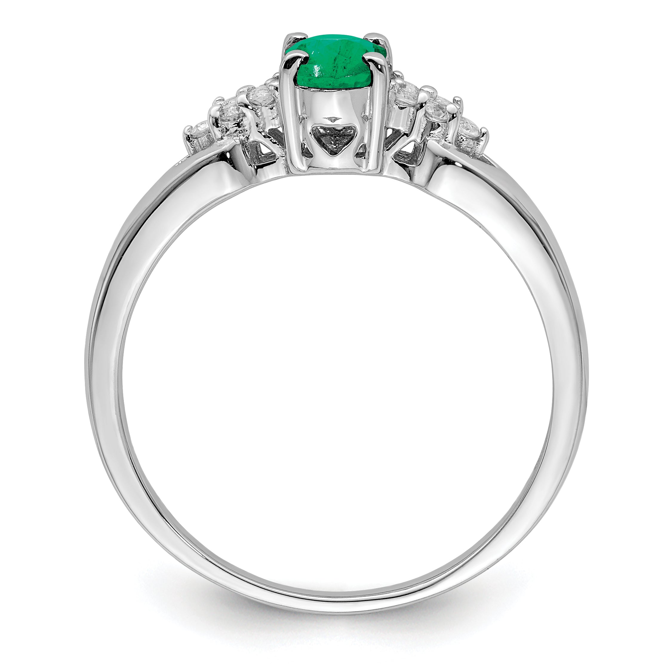 Sterling Silver Rhodium-plated Emerald and White Sapphire Ring