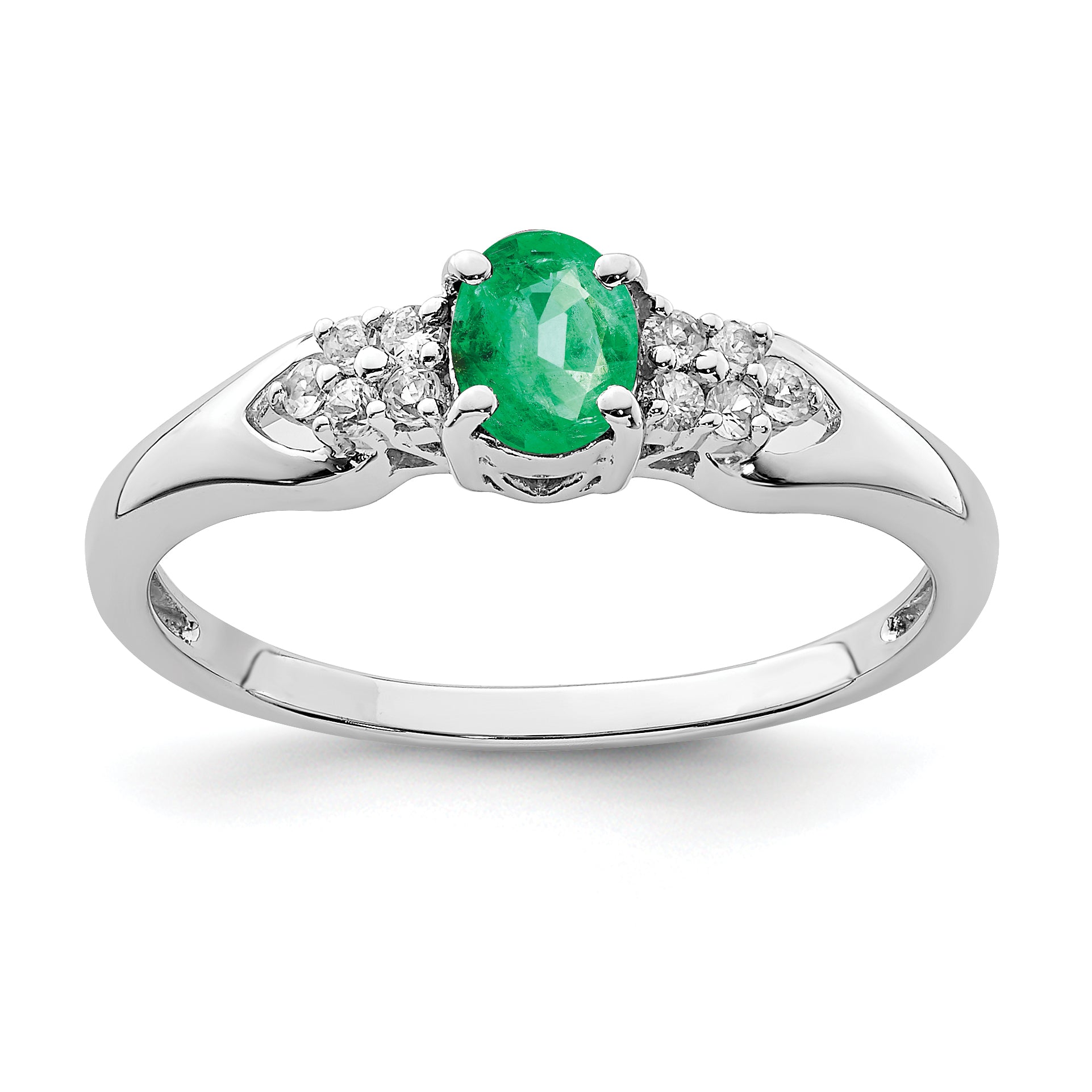 Sterling Silver Rhodium-plated Emerald and White Sapphire Ring Main image