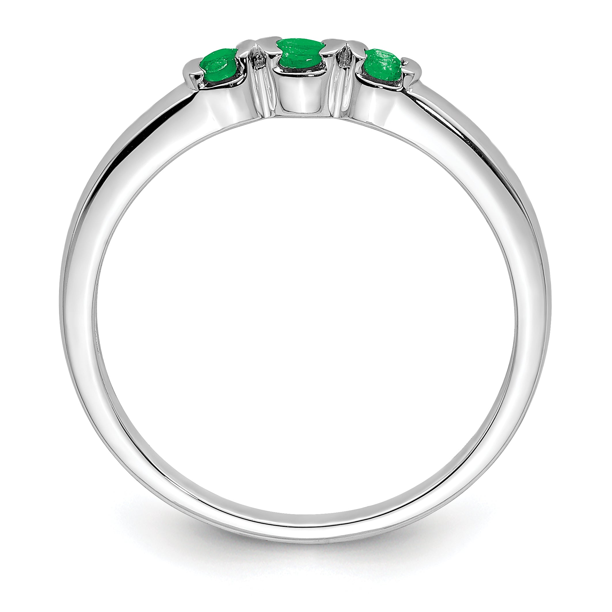 Sterling Silver Rhodium-plated Polished Emerald 3 Stone Ring Secondary image