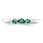 Sterling Silver Rhodium-plated Polished Emerald 3 Stone Ring