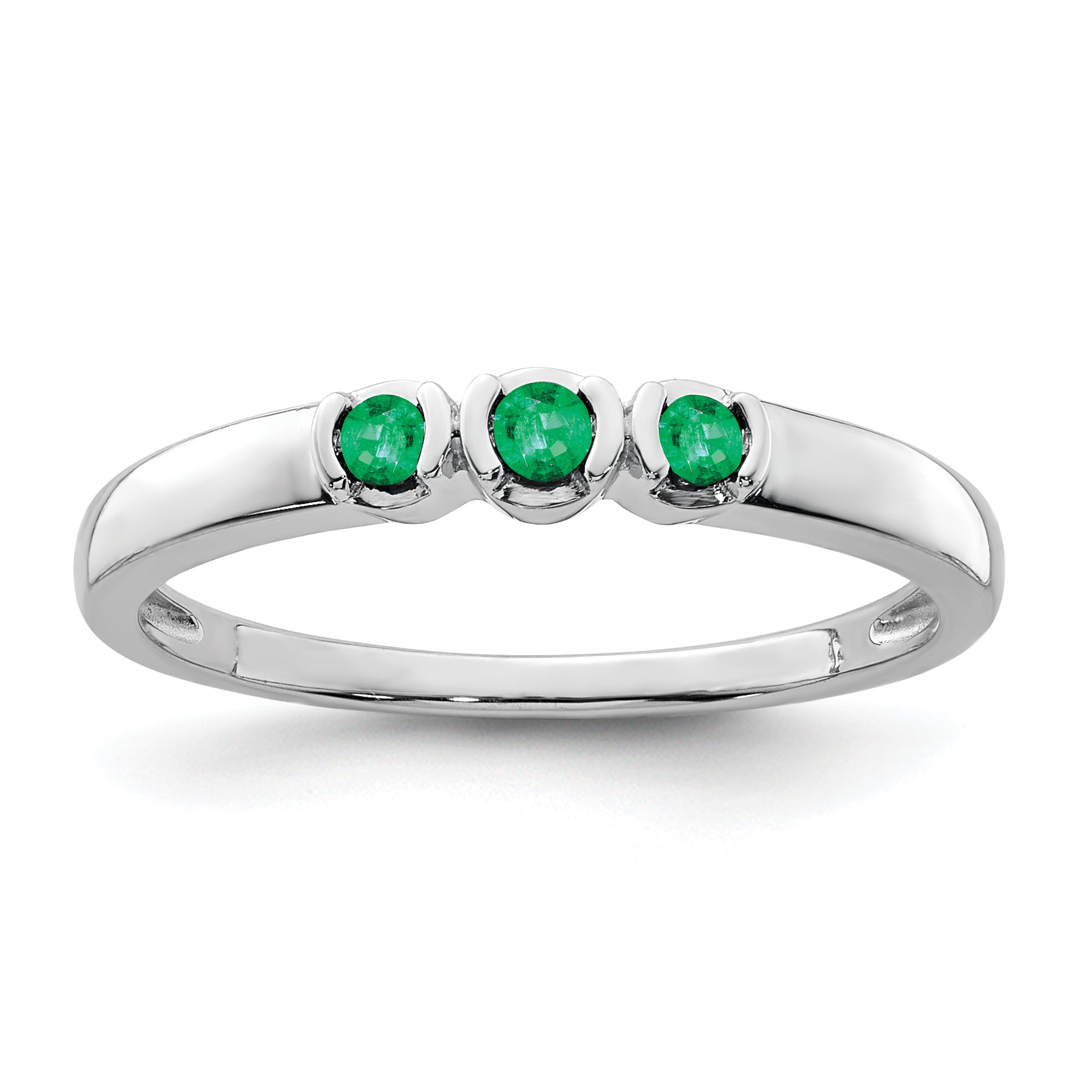 Sterling Silver Rhodium-plated Polished Emerald 3 Stone Ring Main image