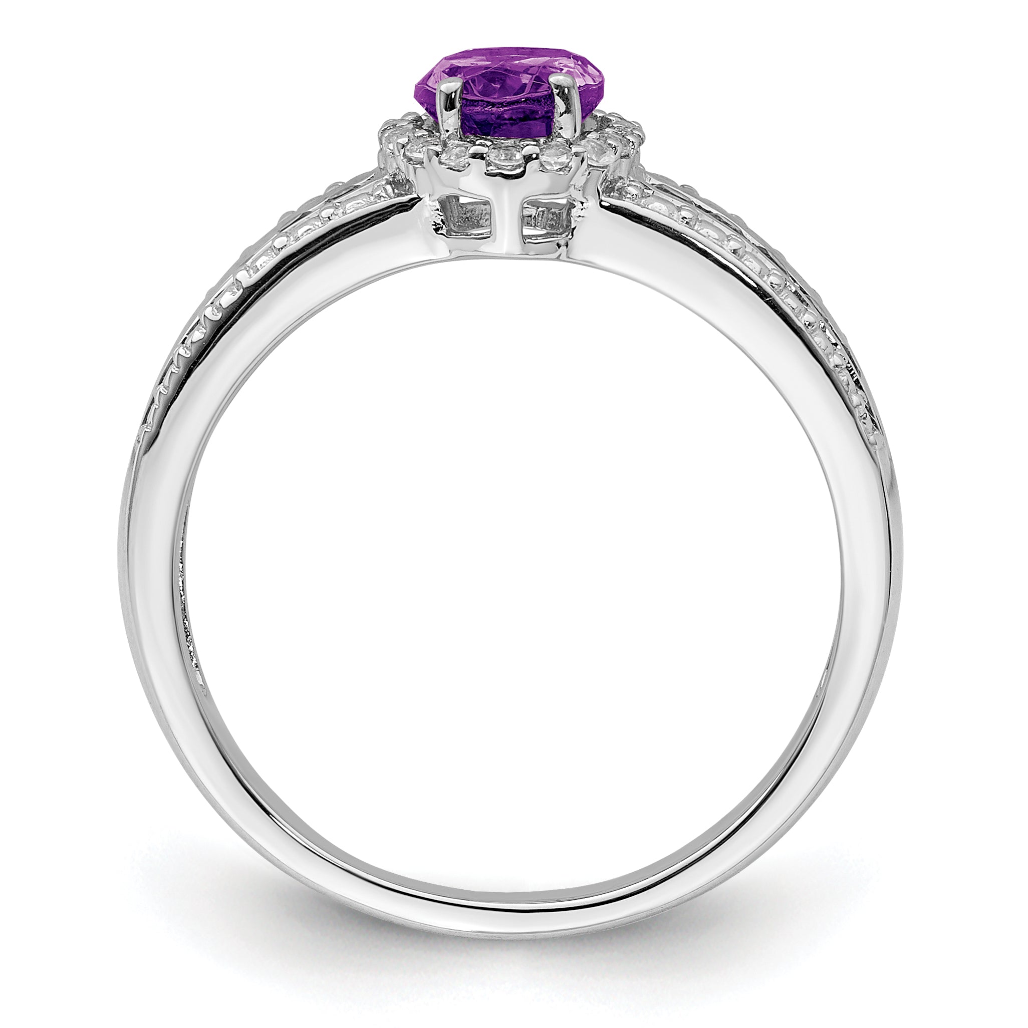 Sterling Silver Rhodium-plated Polished Amethyst & White Topaz Ring Secondary image