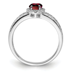 Sterling Silver Rhodium-plated Garnet and White Topaz Ring
