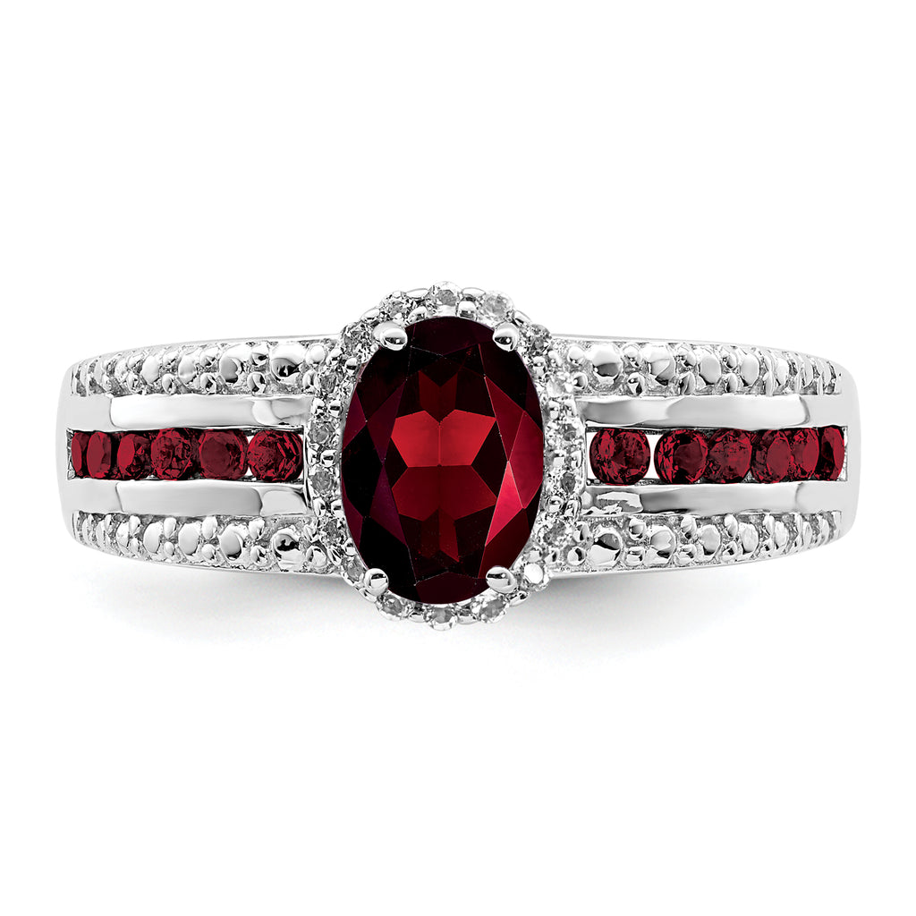 Sterling Silver Rhodium-plated Garnet and White Topaz Ring