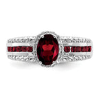 Sterling Silver Rhodium-plated Garnet and White Topaz Ring