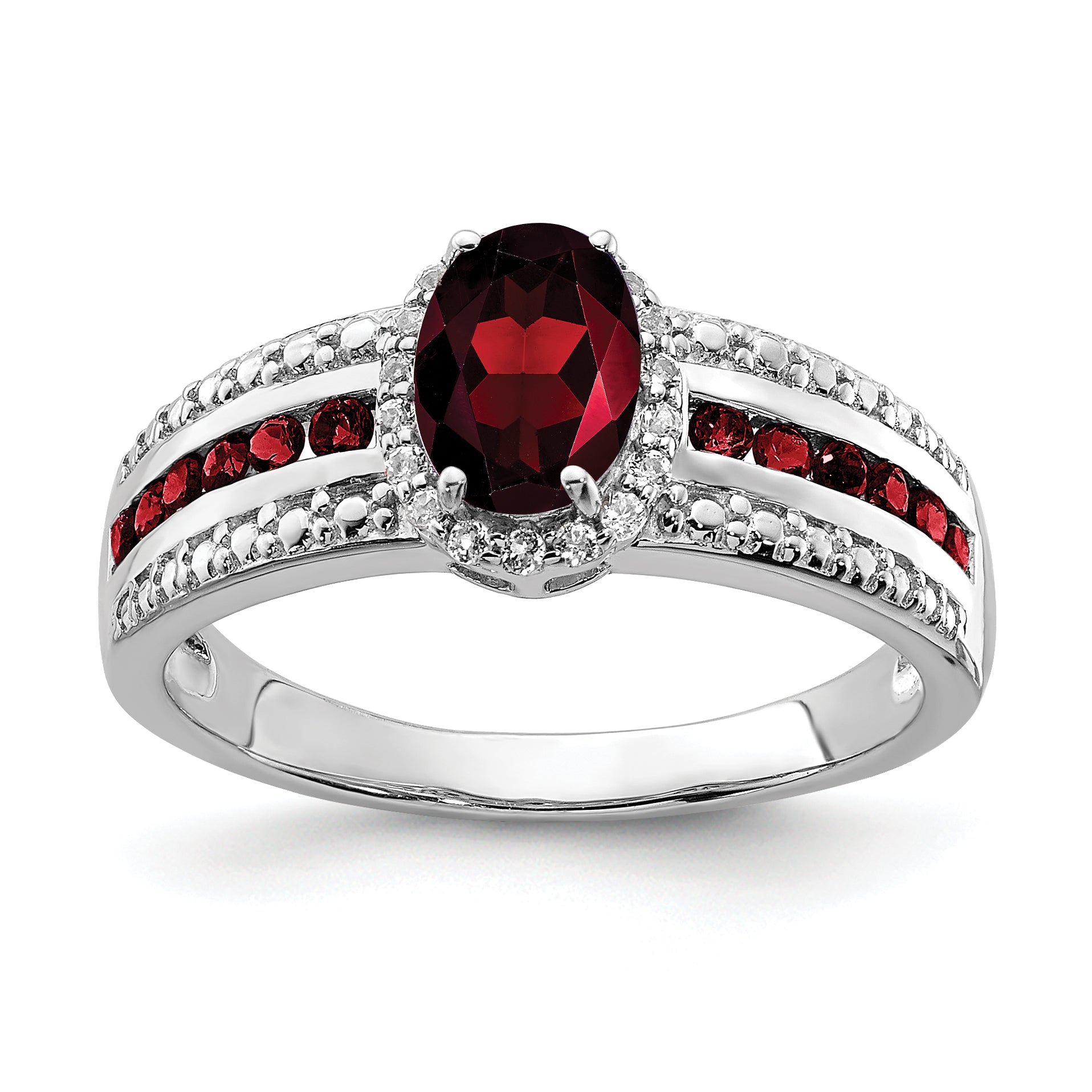 Sterling Silver Rhodium-plated Garnet and White Topaz Ring Main image