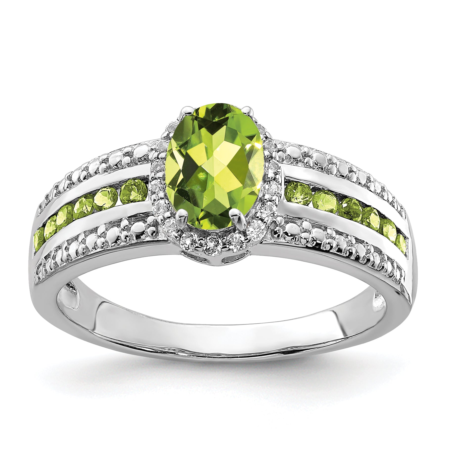 Sterling Silver Rhodium Polished Peridot & White Topaz Ring Main image