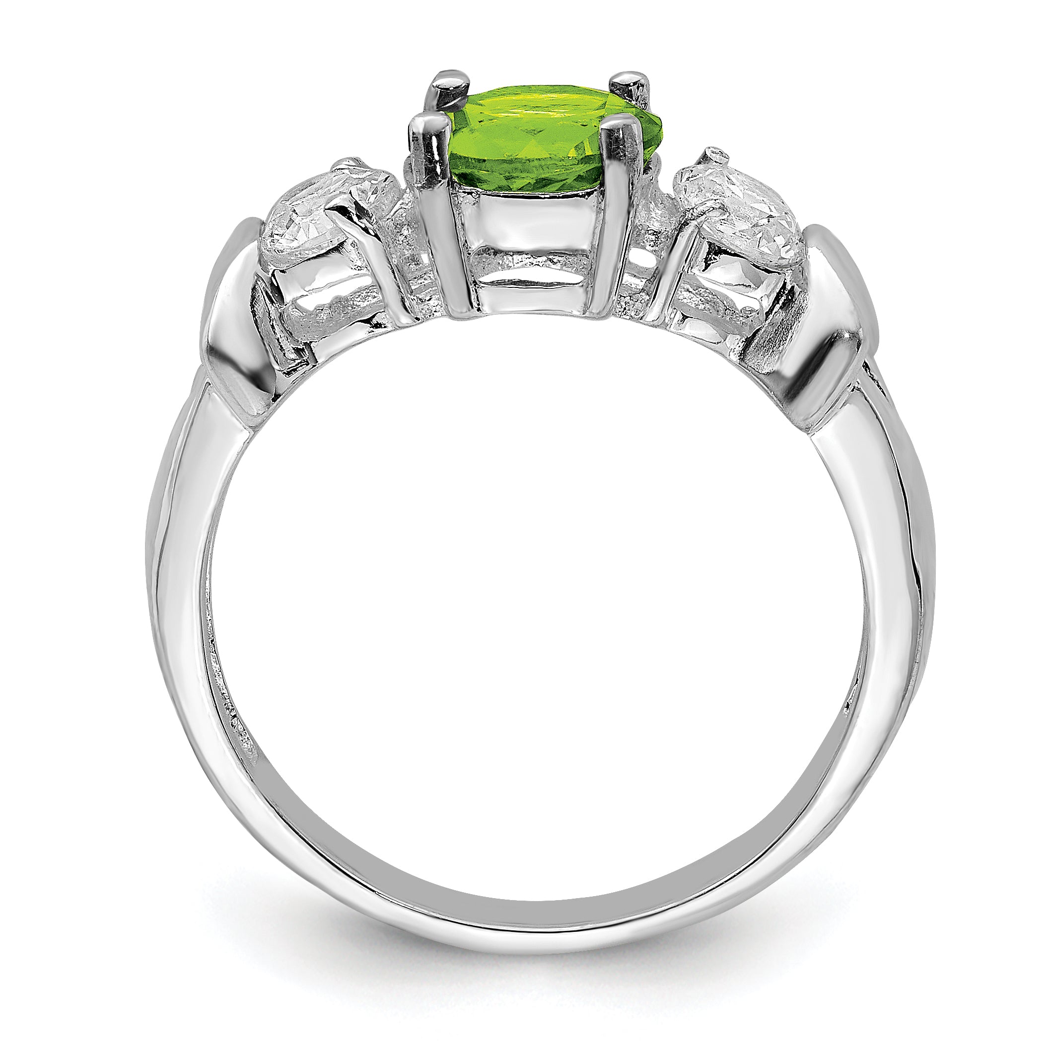 Sterling Silver Rhodium Peridot & CZ Ring Secondary image
