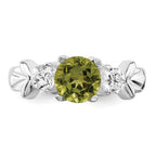 Sterling Silver Rhodium Peridot & CZ Ring