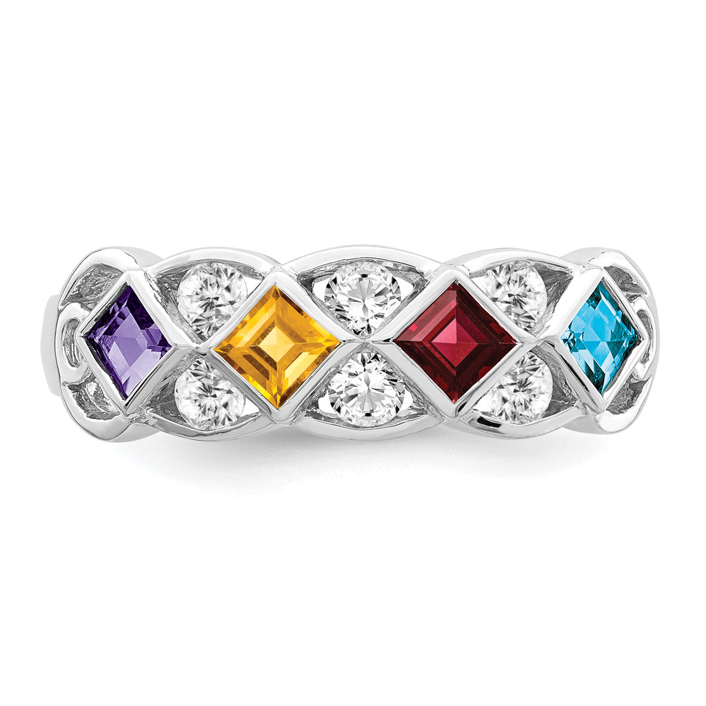 SS Rhodium-plated With CZ, Amethyst, Citrine, Garnet & Blue Topaz Ring