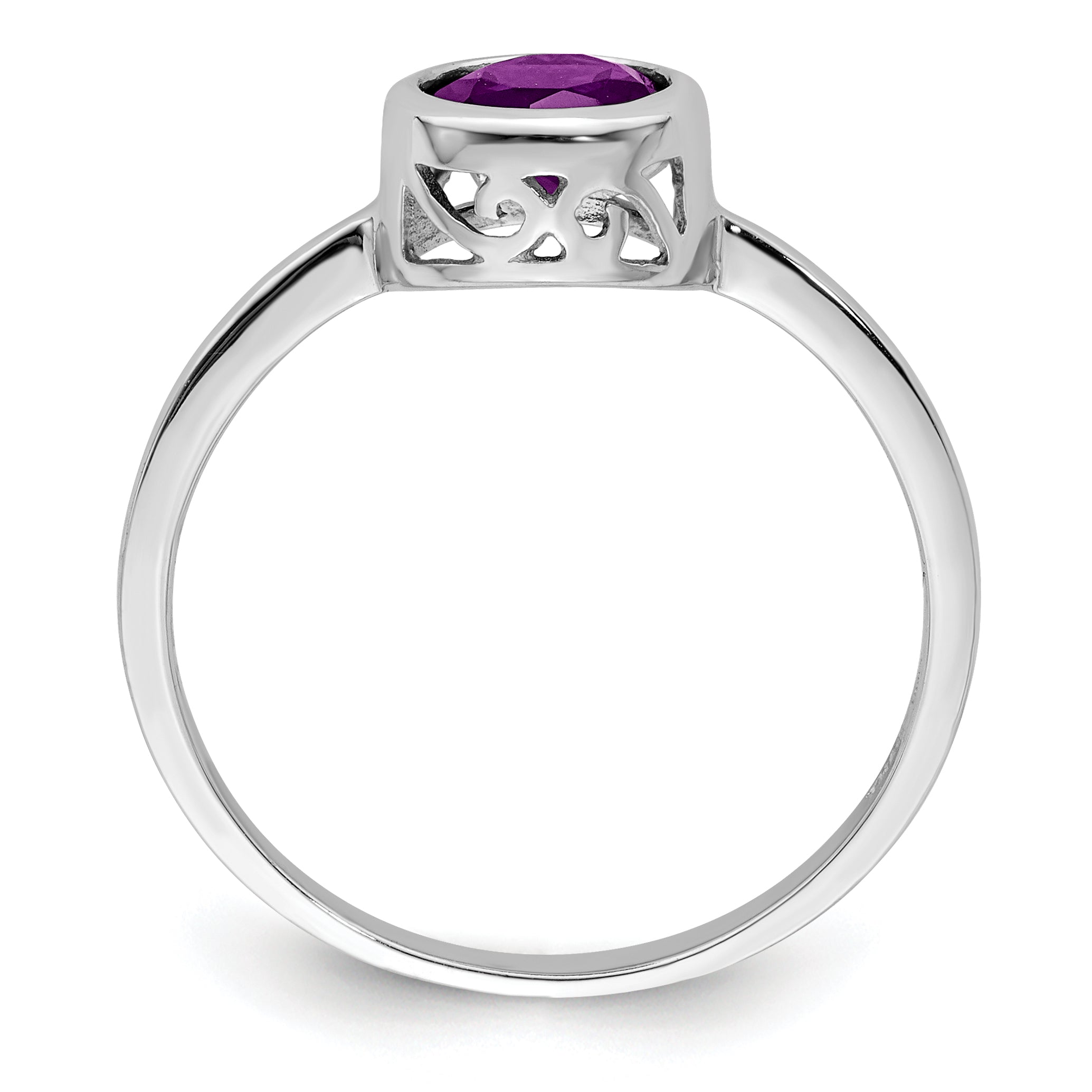 Sterling Silver Rhodium-Plated Polished Amethyst Round Ring Secondary image