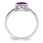 Sterling Silver Rhodium-Plated Polished Amethyst Round Ring