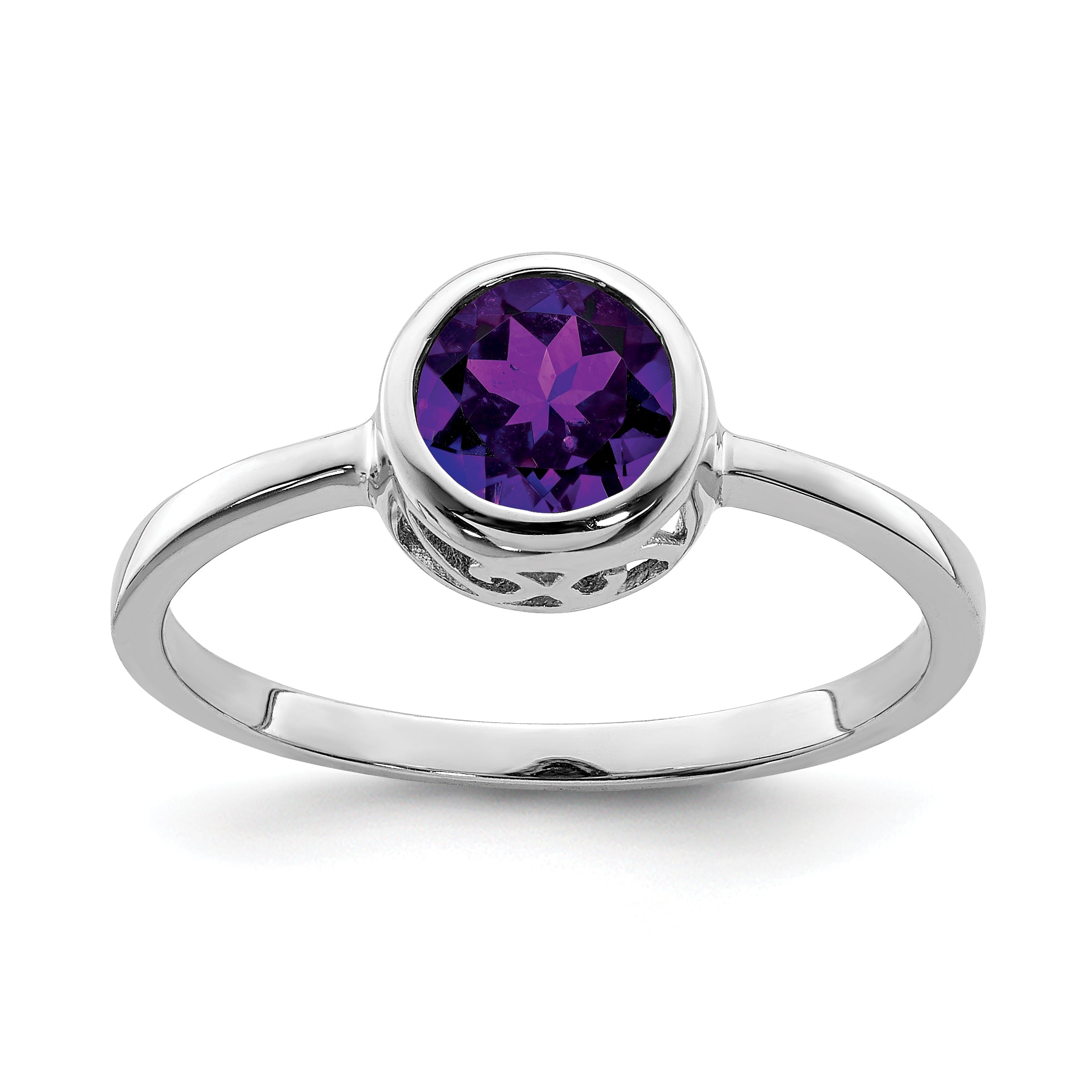 Sterling Silver Rhodium-Plated Polished Amethyst Round Ring Main image