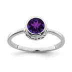Sterling Silver Rhodium-Plated Polished Amethyst Round Ring