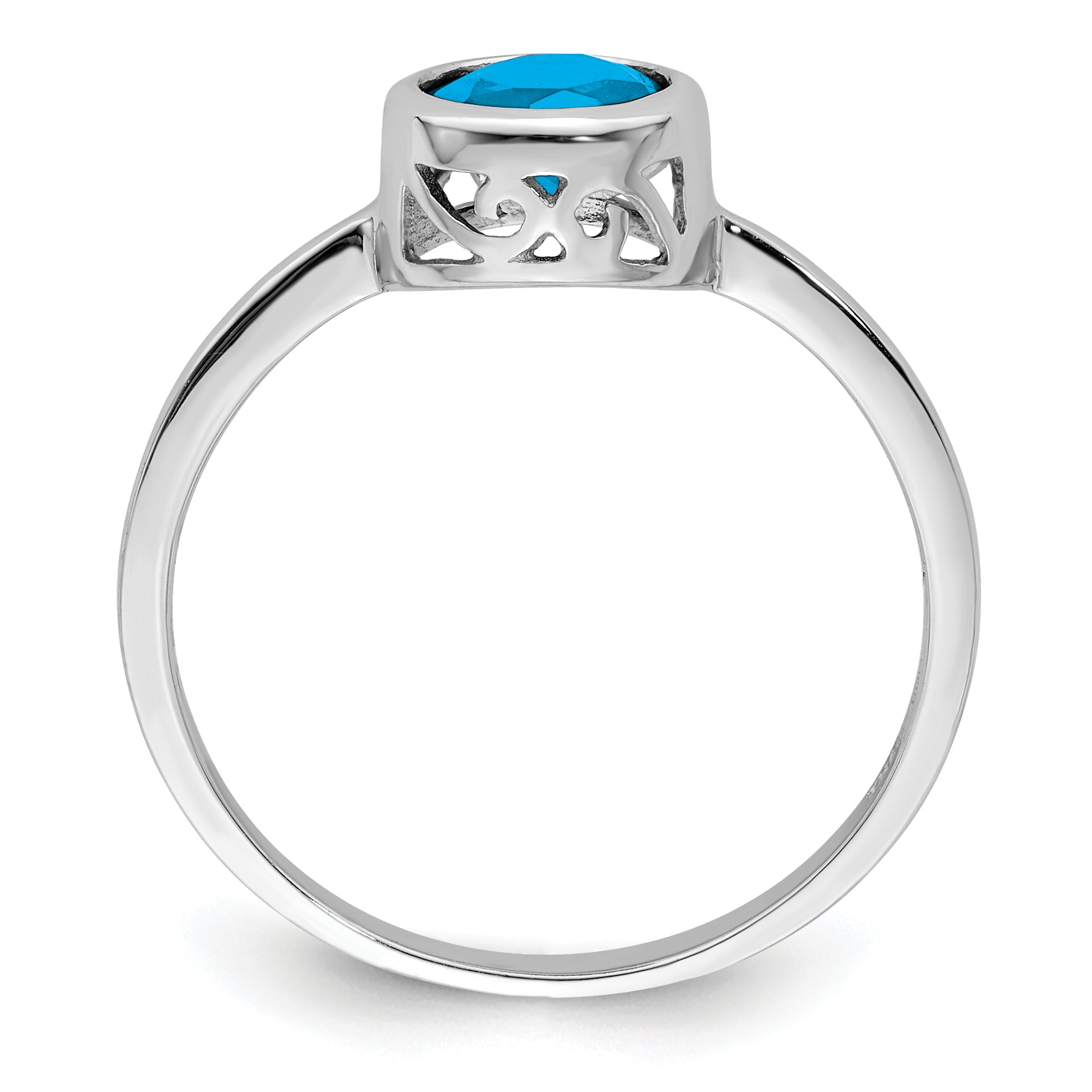 Sterling Silver Rhodium-plated Polished Blue Topaz Round Ring Secondary image
