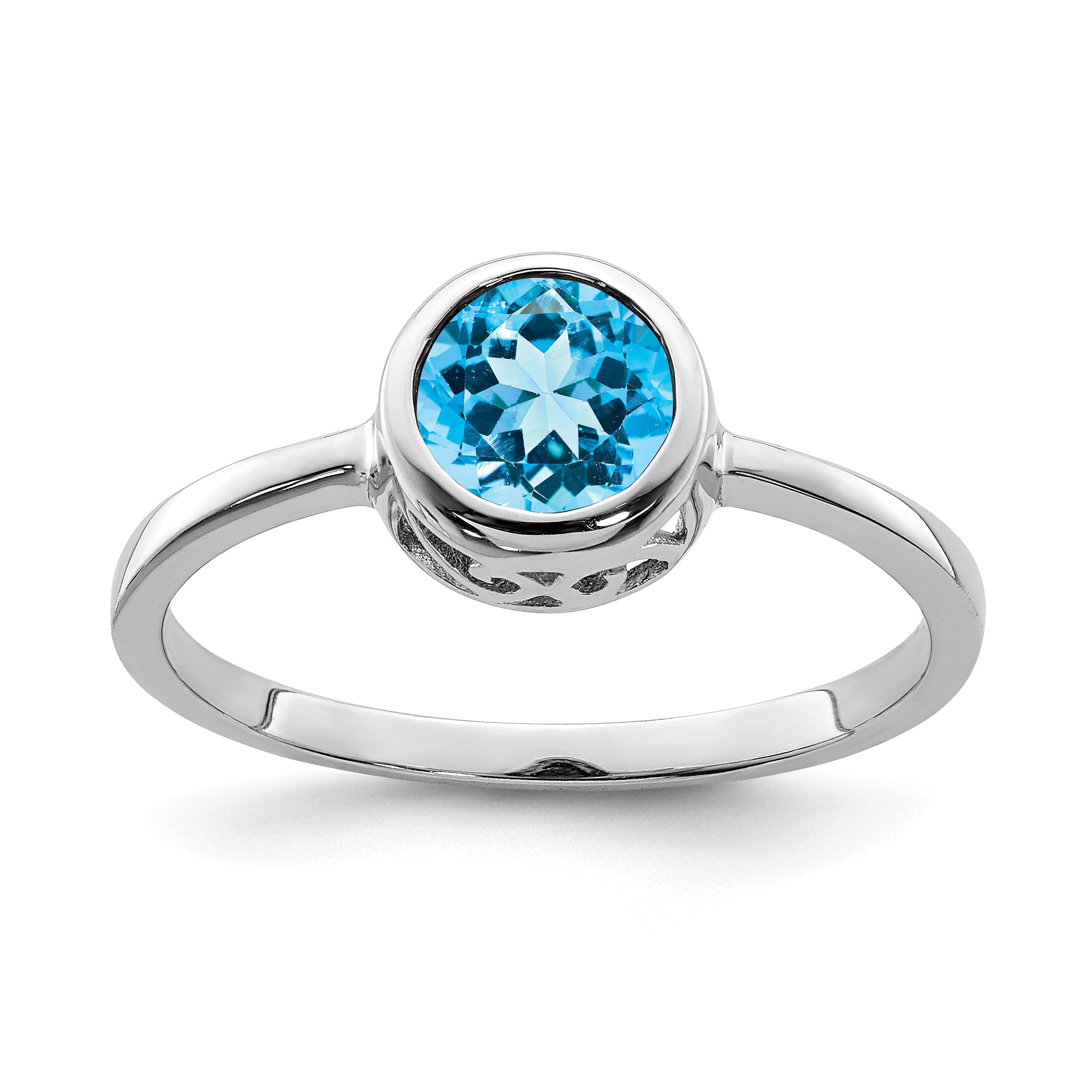 Sterling Silver Rhodium-plated Polished Blue Topaz Round Ring Main image