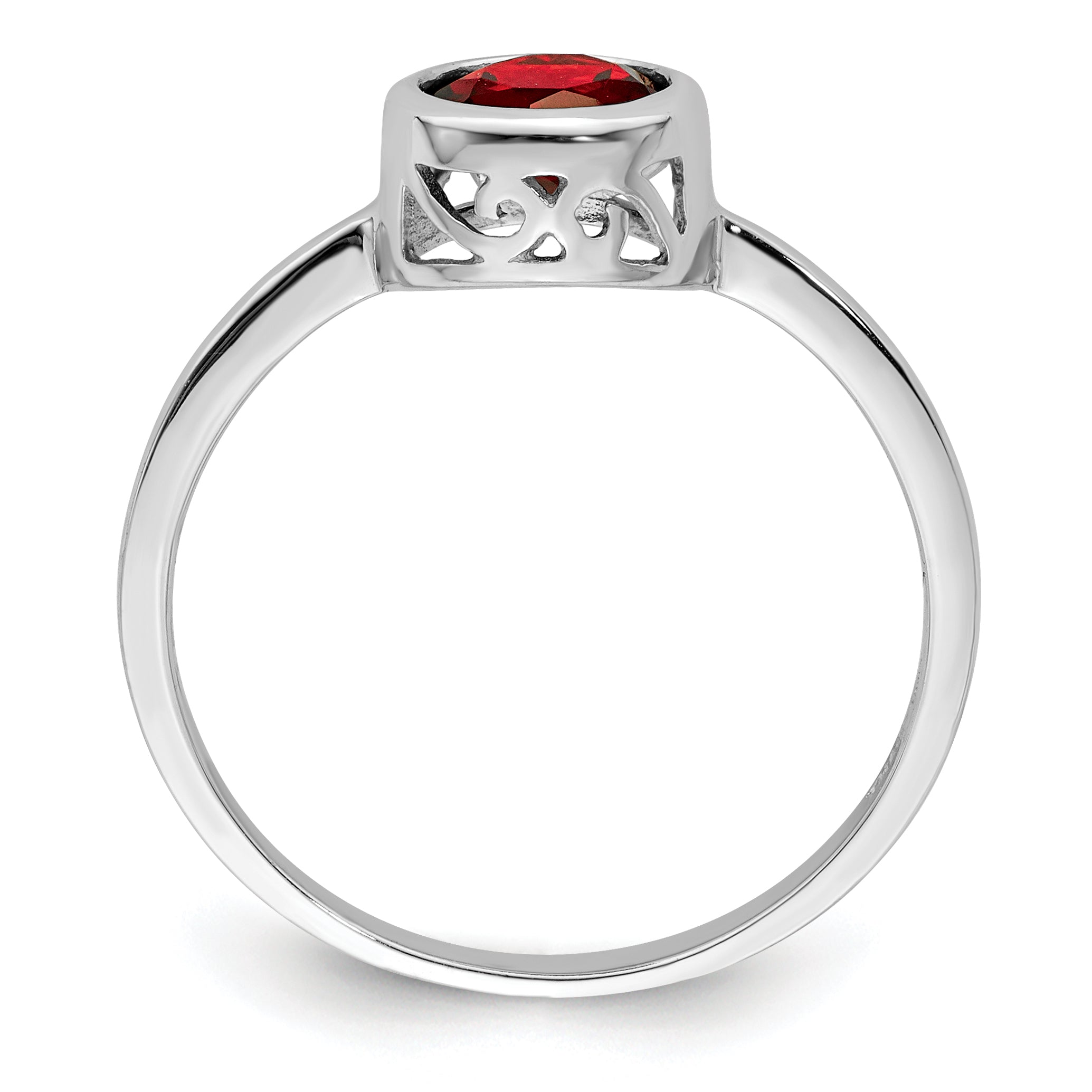 Sterling Silver Rhodium-plated Polished Garnet Round Ring Secondary image