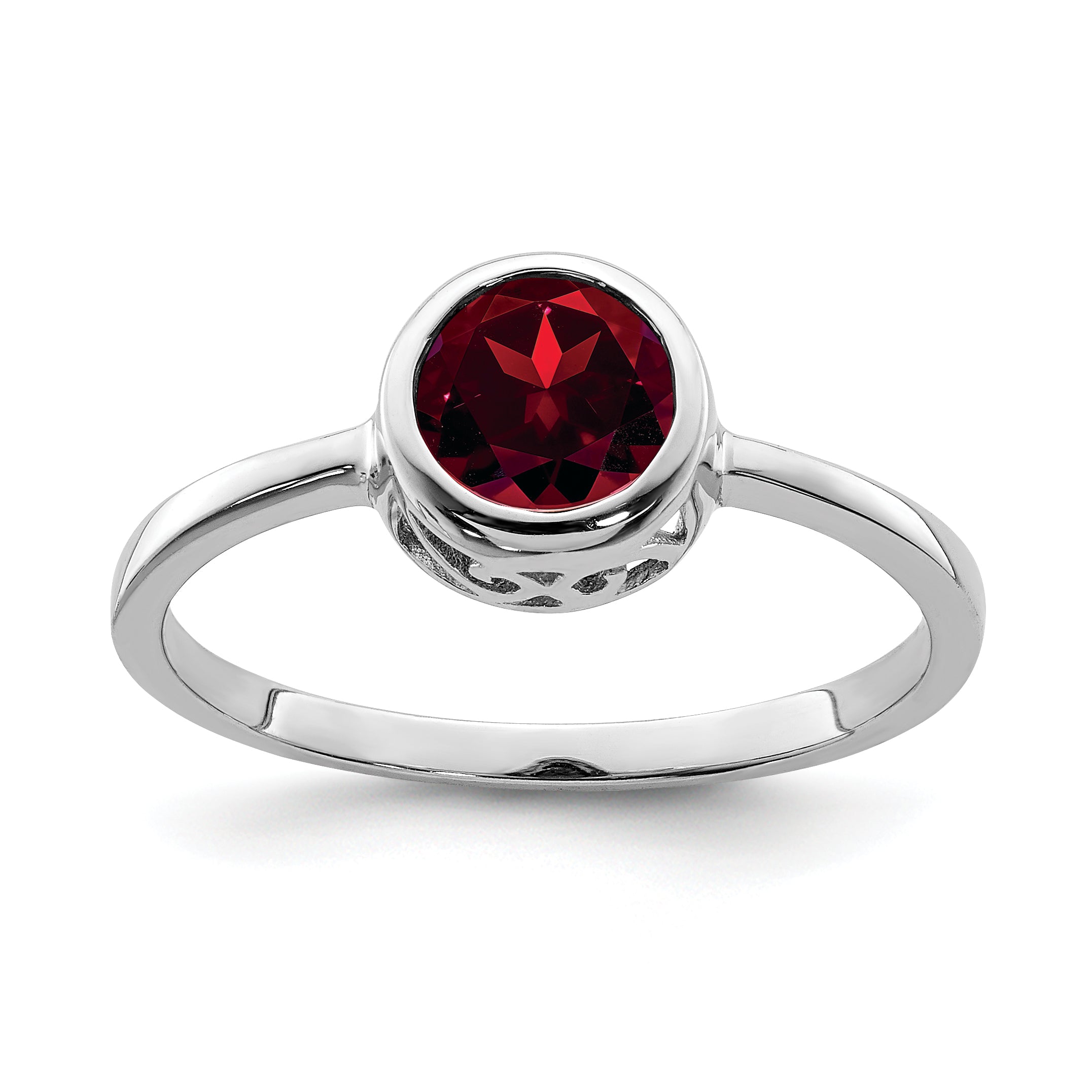 Sterling Silver Rhodium-plated Polished Garnet Round Ring Main image