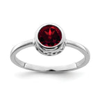 Sterling Silver Rhodium-plated Polished Garnet Round Ring