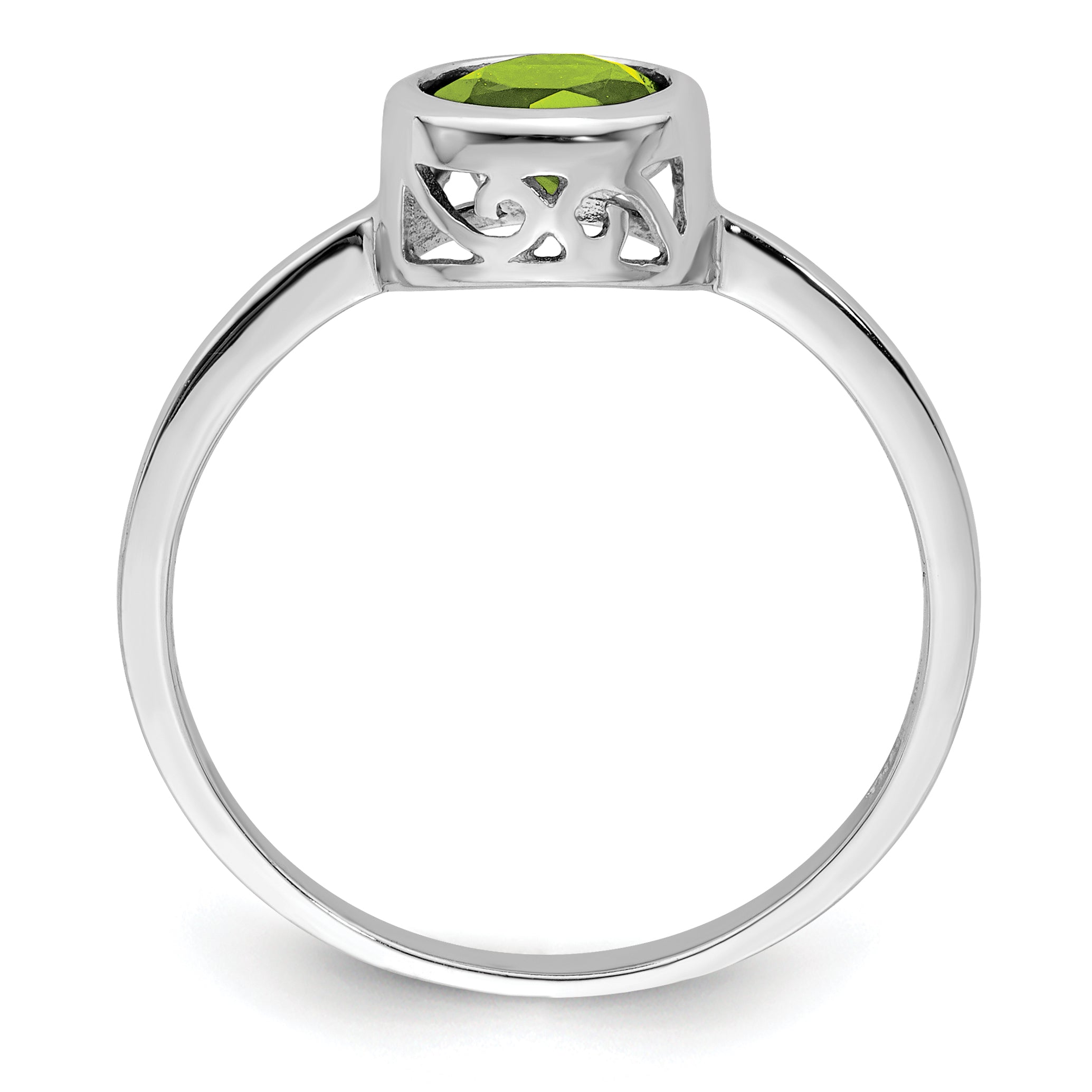 Sterling Silver Rhodium-plated Polished Peridot Round Ring Secondary image