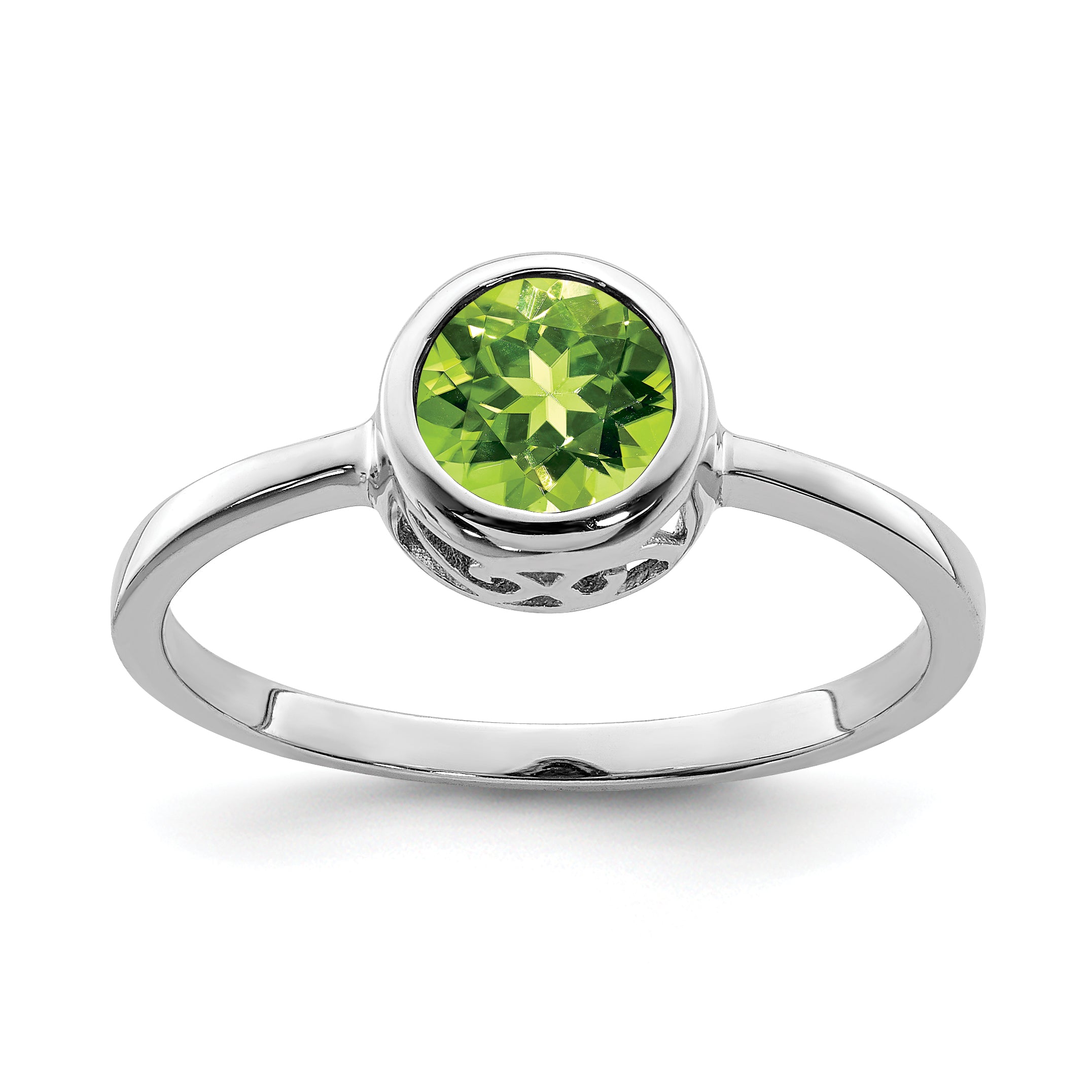 Sterling Silver Rhodium-plated Polished Peridot Round Ring Main image
