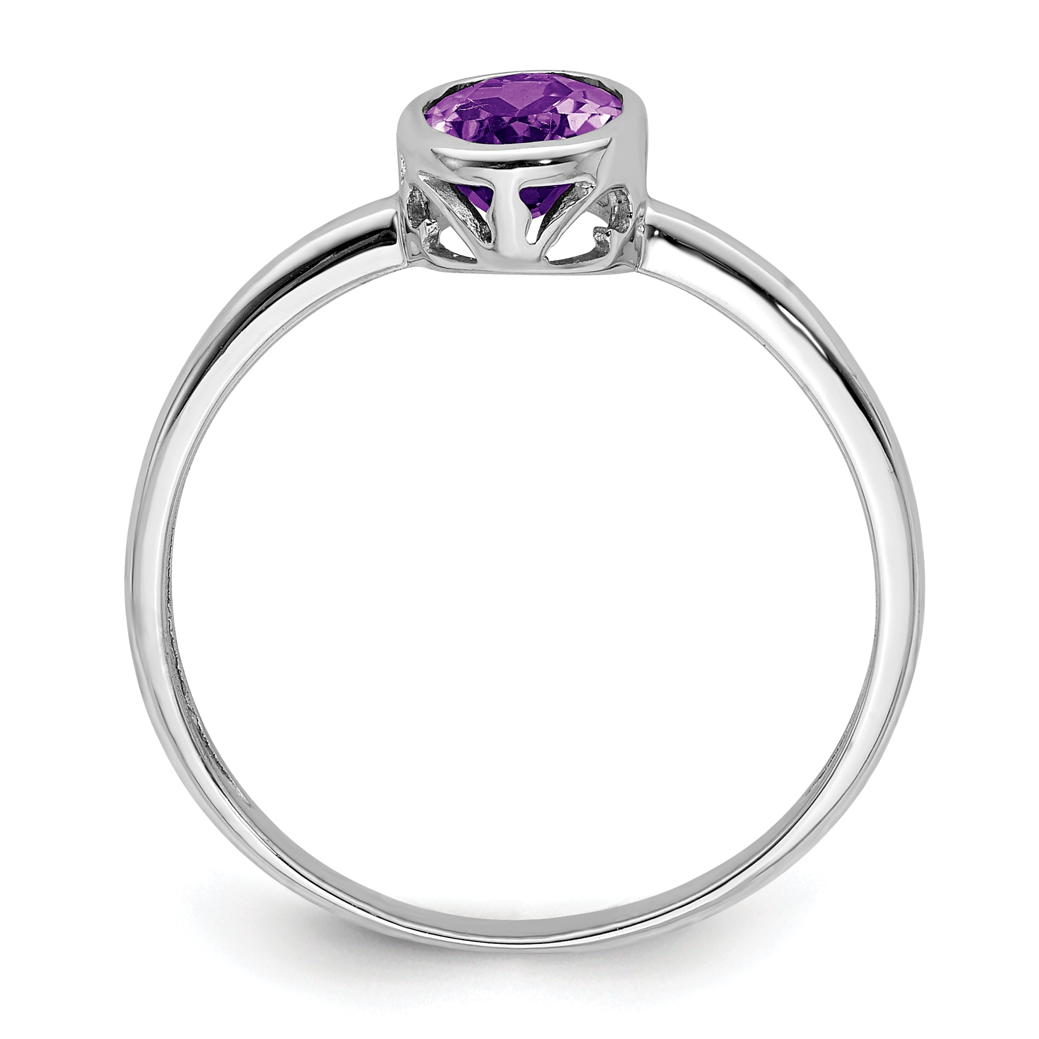 Sterling Silver Rhodium-plated Polished Amethyst Oval Ring Secondary image