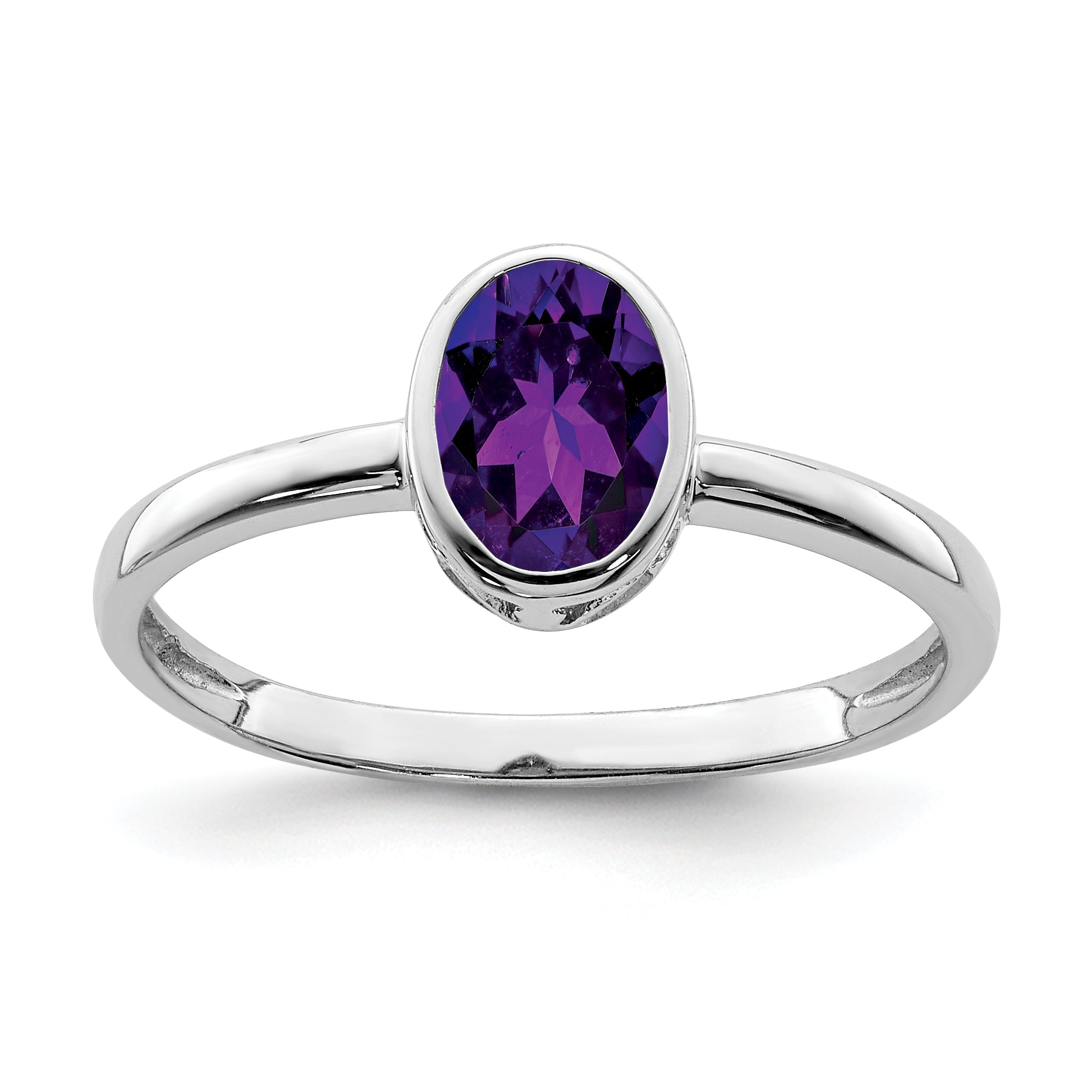 Sterling Silver Rhodium-plated Polished Amethyst Oval Ring Main image