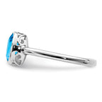 Sterling Silver Rhodium-plated Polished Blue Topaz Oval Ring