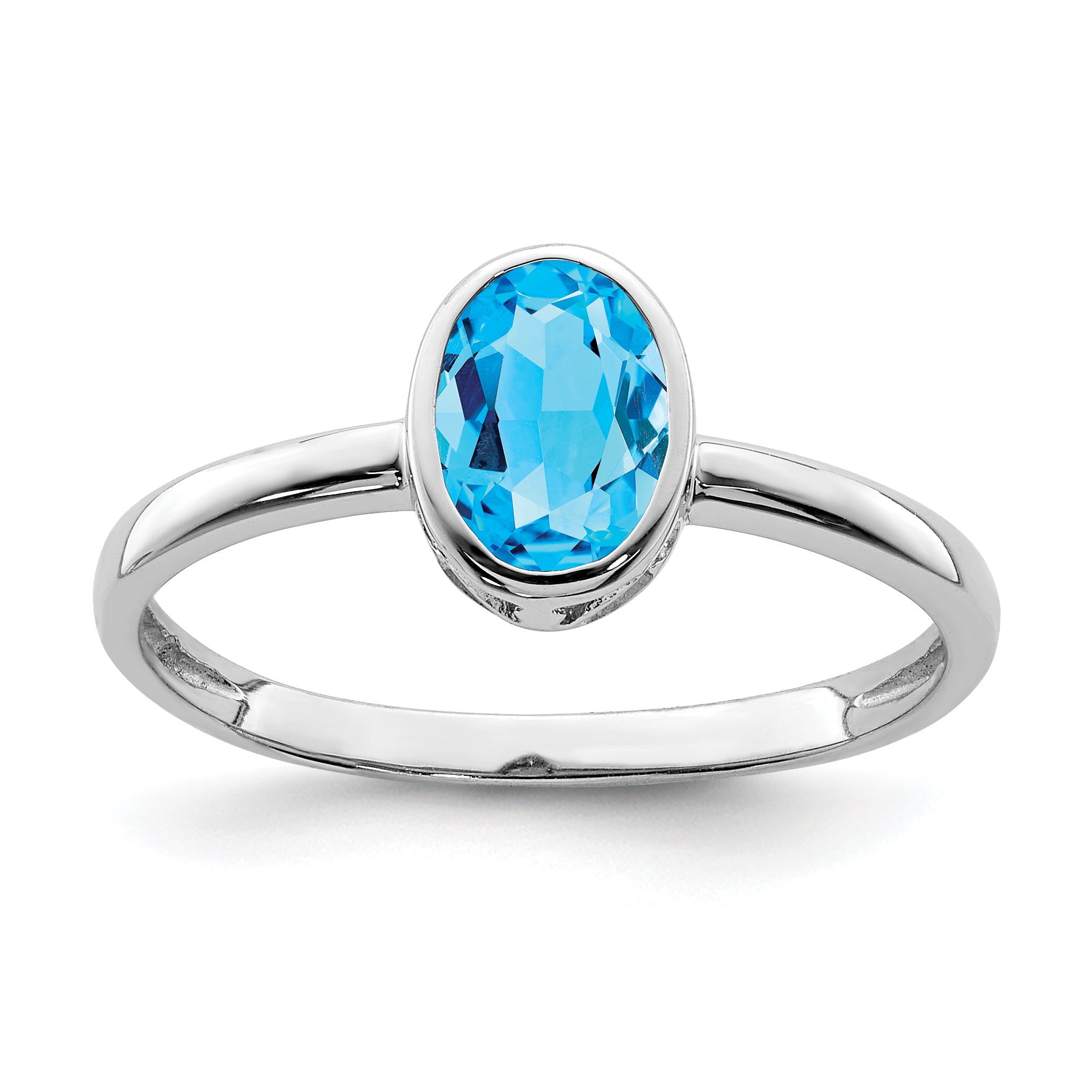 Sterling Silver Rhodium-plated Polished Blue Topaz Oval Ring Main image