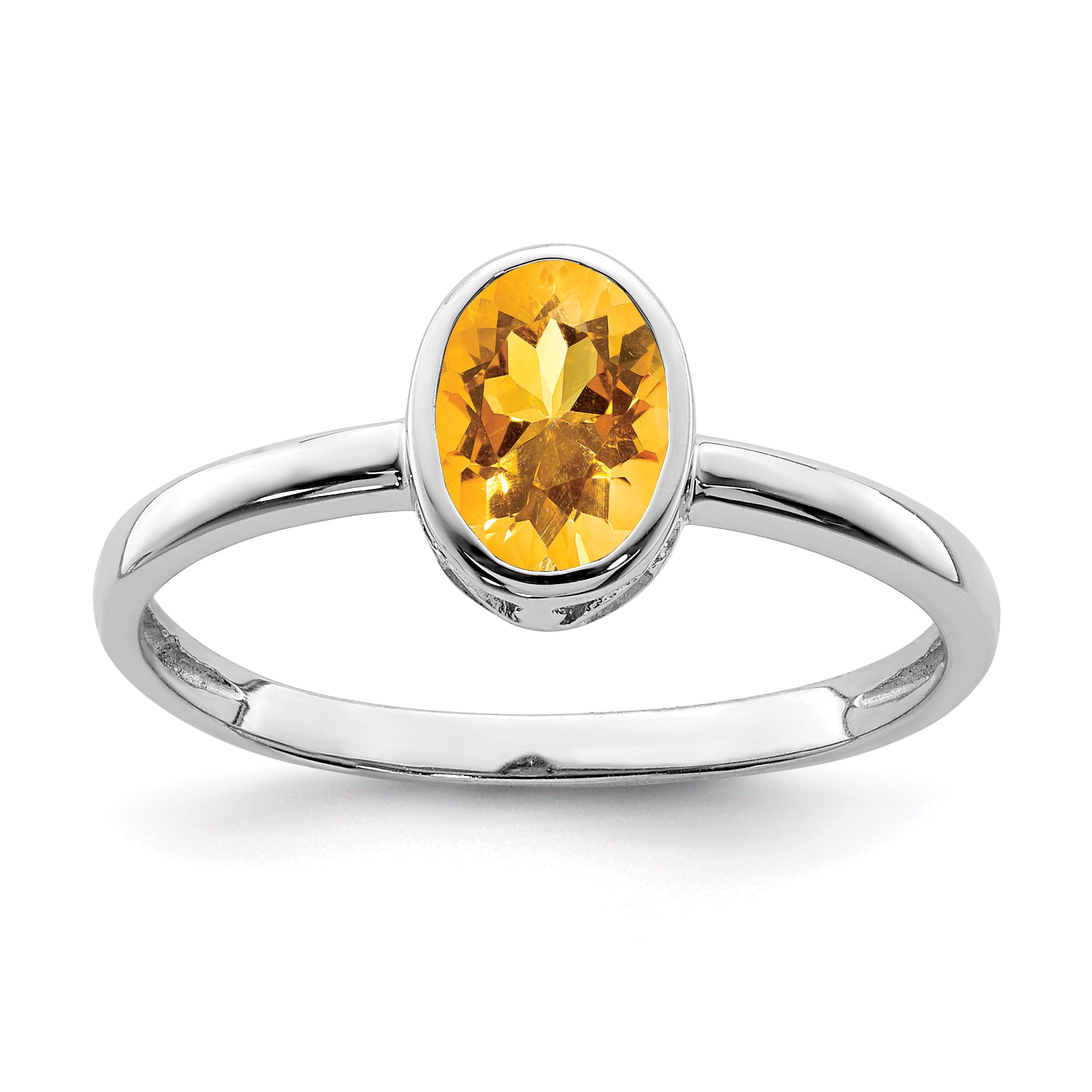 Sterling Silver Rhodium-plated Polished Citrine Oval Ring Main image
