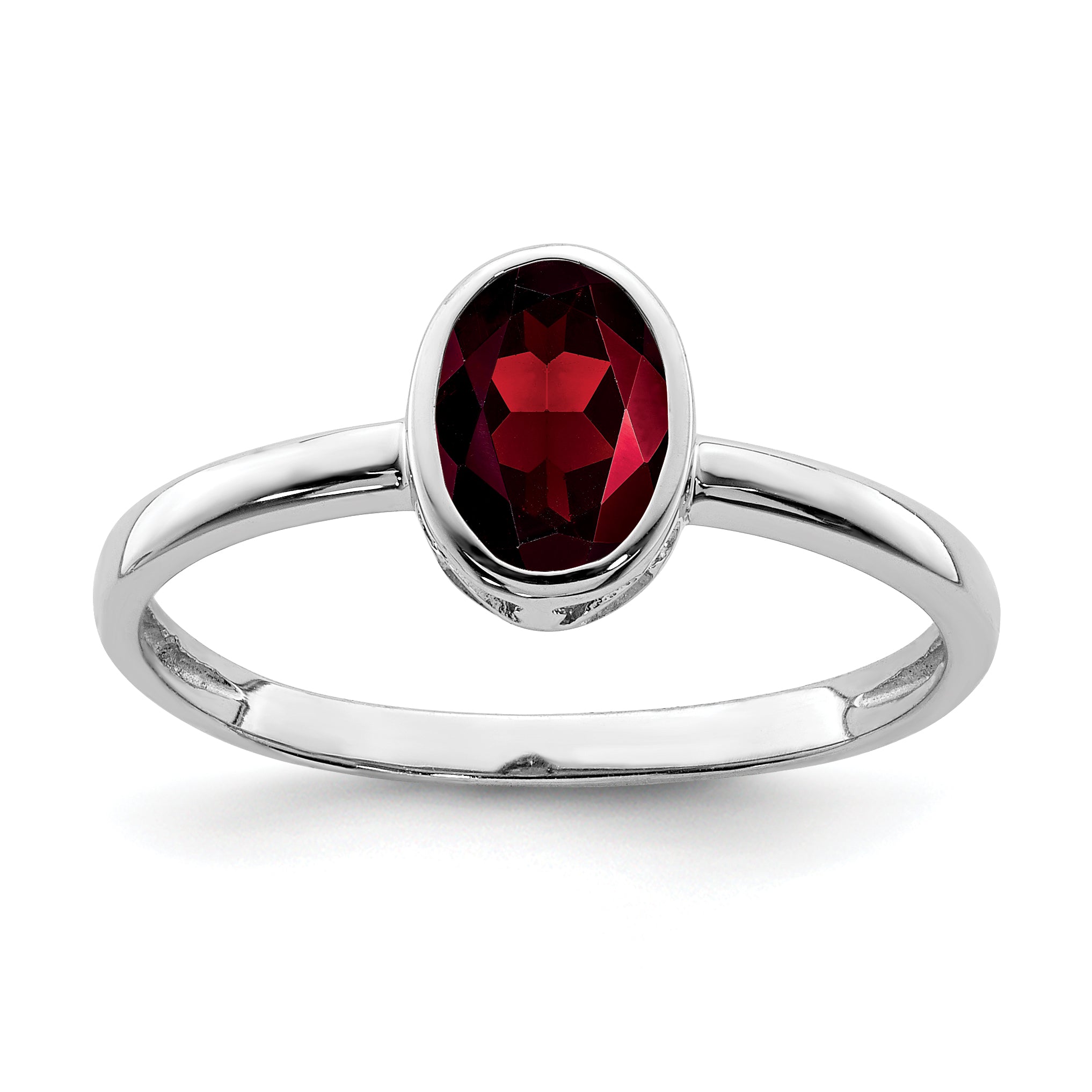 Sterling Silver Rhodium-plated Polished Garnet Oval Ring Main image