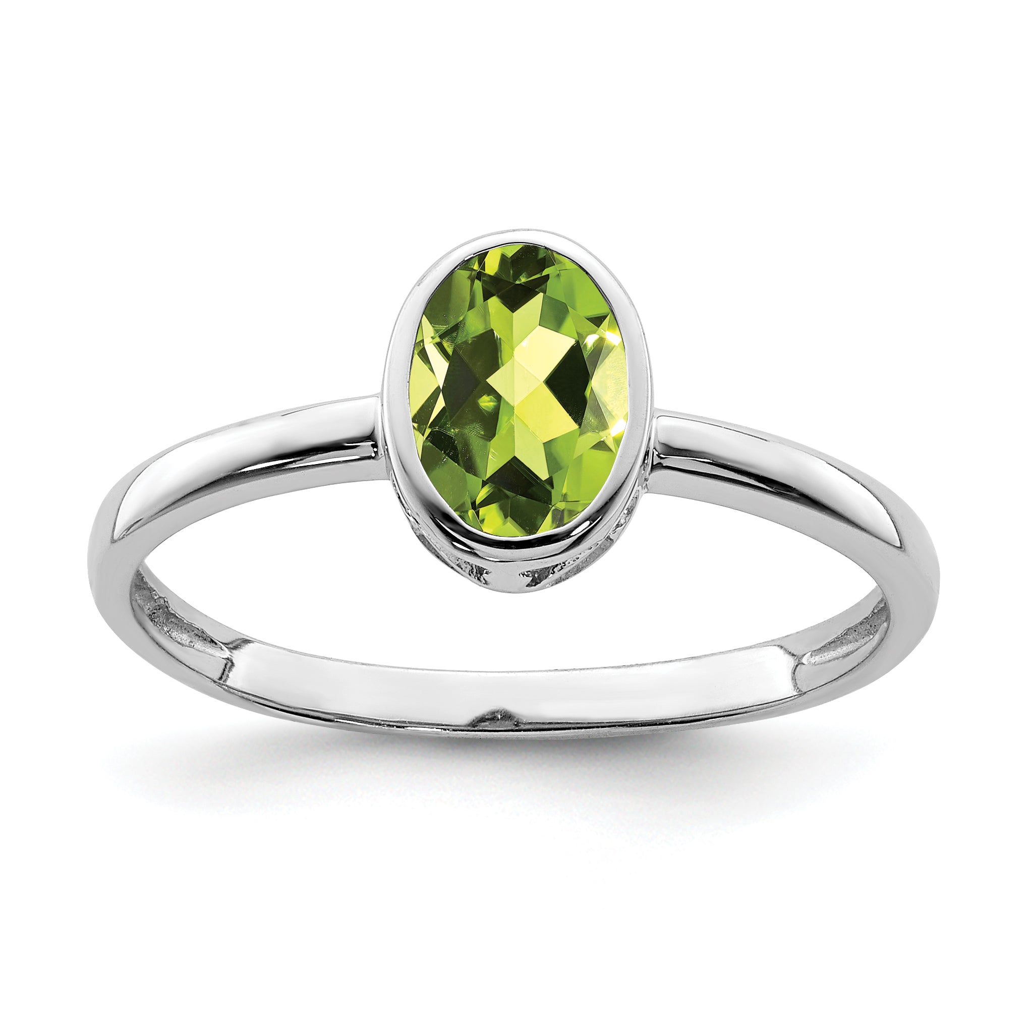 Sterling Silver Rhodium-plated Polished Peridot Oval Ring Main image