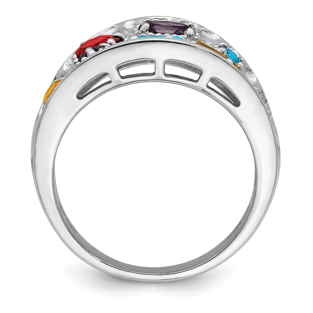 Sterling Silver Rhodium-plt Amethyst/Citrine/Blue Topaz/Garnet/Peridot Ring