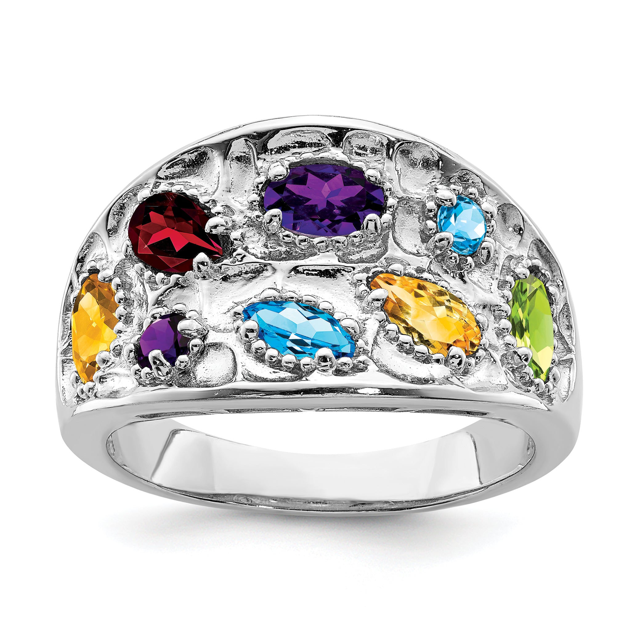 Sterling Silver Rhodium-plt Amethyst/Citrine/Blue Topaz/Garnet/Peridot Ring Main image