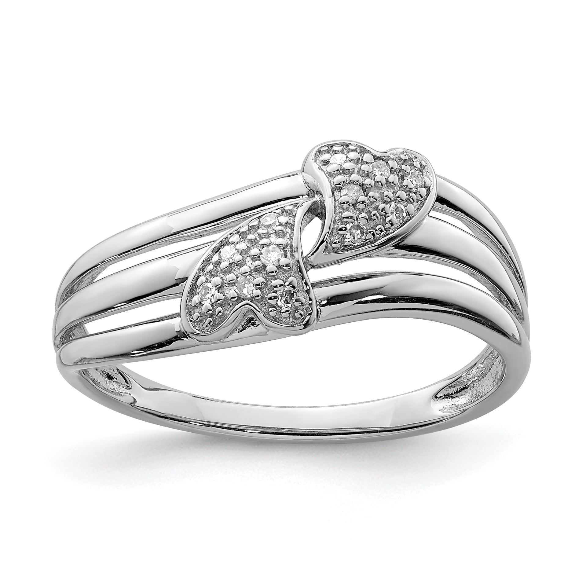 Sterling Silver Rhodium Plated Diamond Two Heart Ring Main image