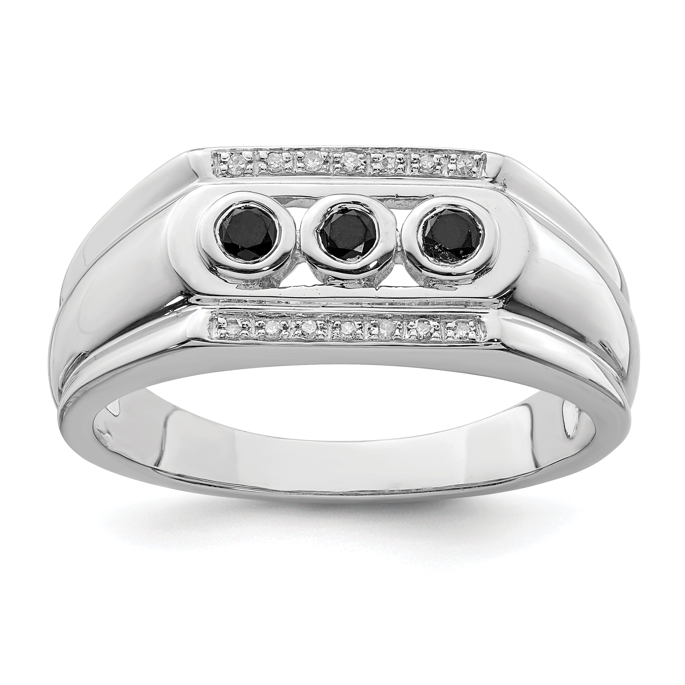 Sterling Silver Rhodium Plated Black and White Diam. Men's Ring Main image