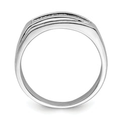 Sterling Silver Rhodium Plated Men's Polished Diam. Ring