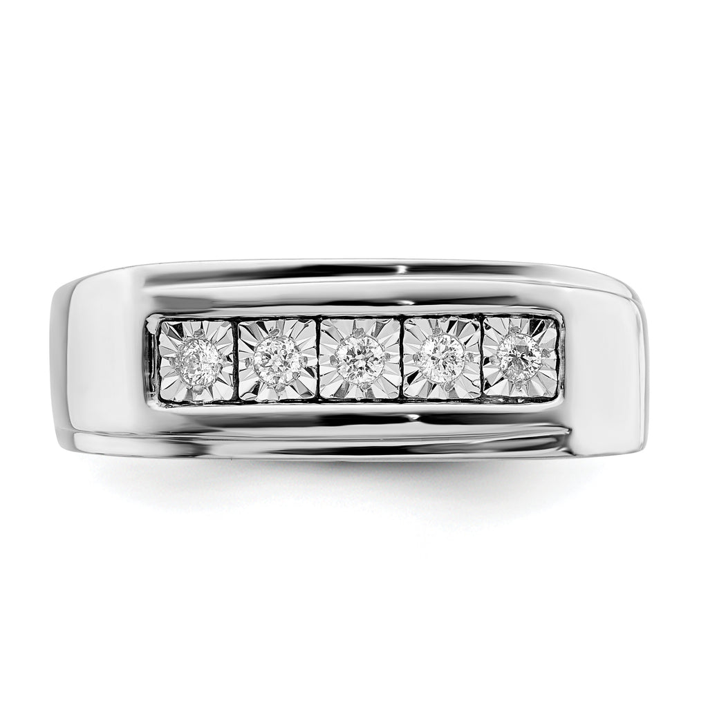 Sterling Silver Rhodium Plated Men's Polished Diam. Ring